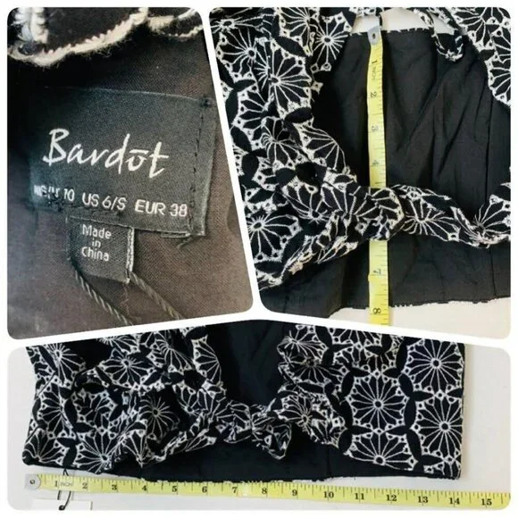 Bardot Womens SMALL Sierra Cropped Ruffle Tank Cropped Top Black Back Tie - Picture 7 of 7